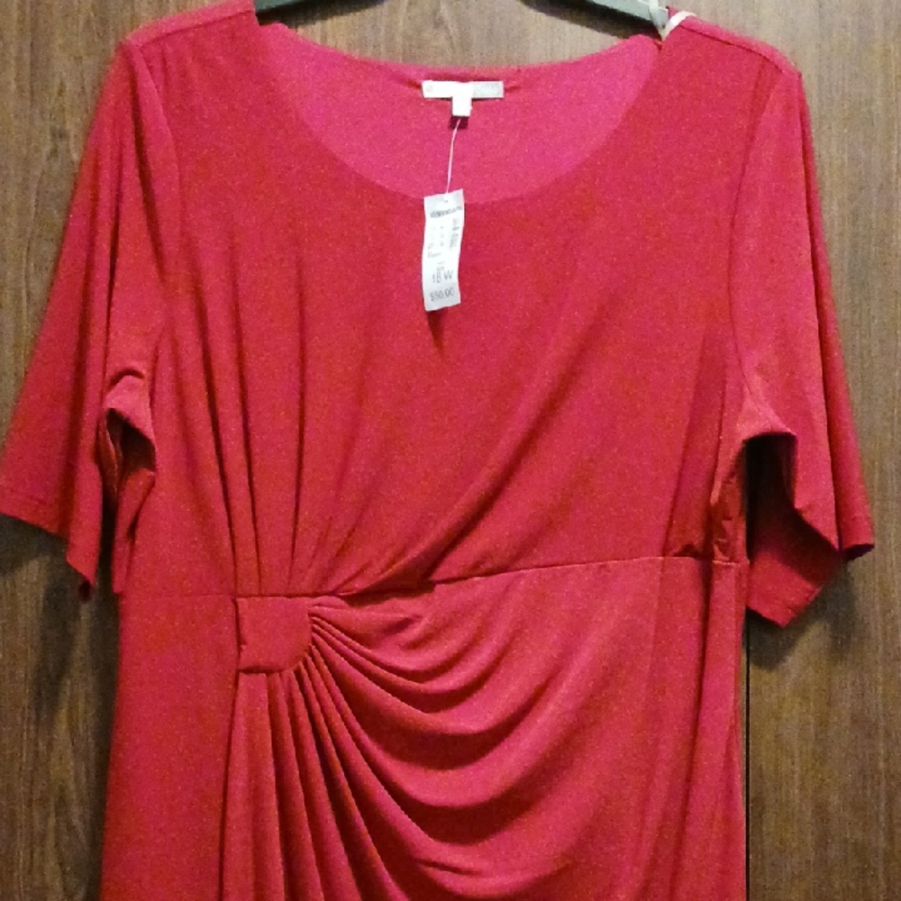 ****Signature Sadie Striking Red Short Sleeve Draped Dress Plus Size 18W - NWT
